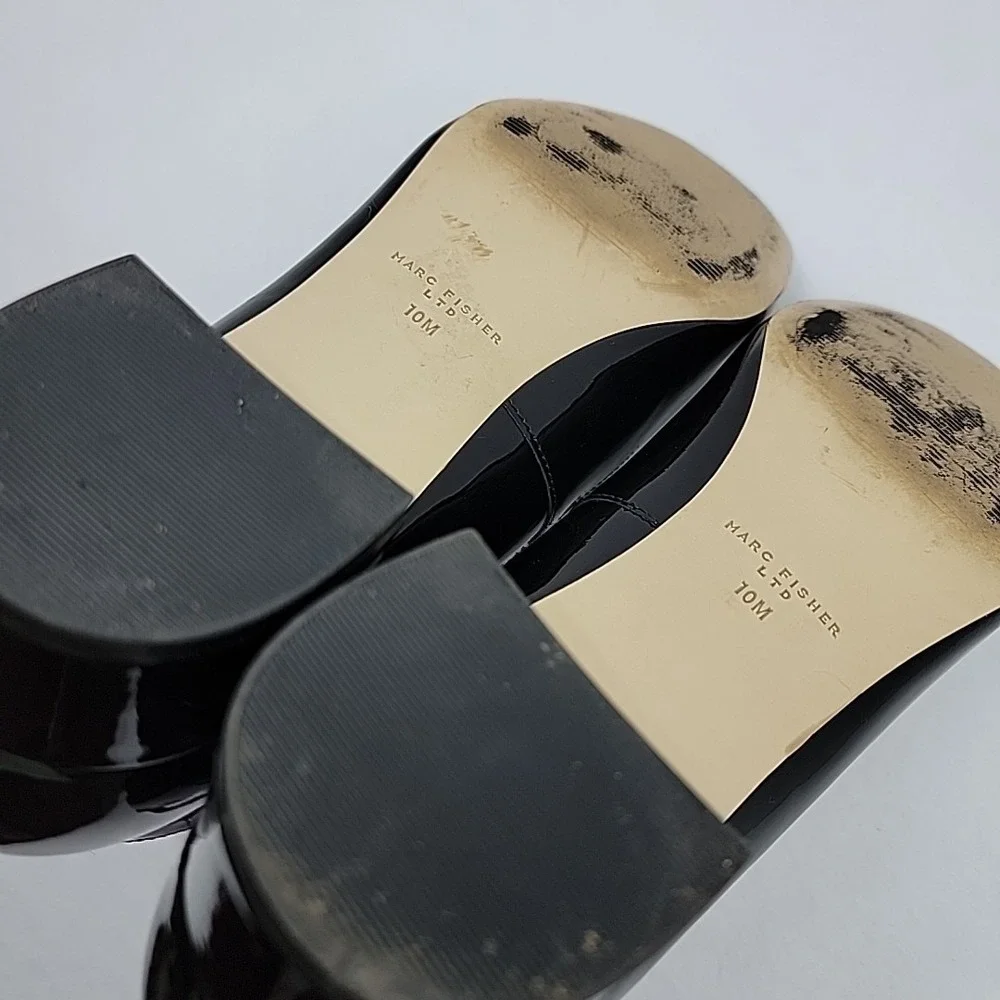 Marc Fisher LTD Parri Block Heel Black Mary Jane Dress Pumps Patent Leather 10M